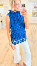 Blue Floral Lace Sleeveless Top