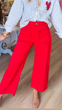 Red Scallop Detail Wide Leg Pants