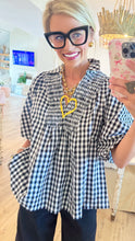 Black Gingham Bubble Sleeve Top