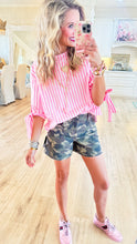 Neon Pink Stripe Bow Sleeve Top