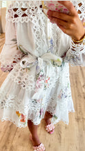 White Floral Eyelet Trim Mini Dress