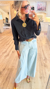 Black Solid Long Sleeve Shirt