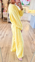 Yellow Eyelet Sweatshirt Wide Leg Set
