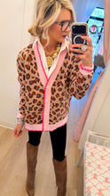 Camel Animal Print Scallop Edge Cardigan