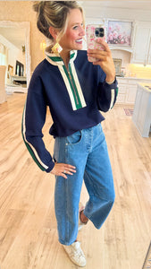 Navy Solid Contrast Detail Sweatshirt