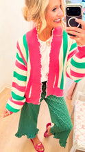 Ivory Pink Green Stripe Cardigan