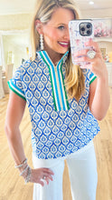 Blue and Green Detailed Zipper Top