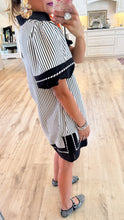 Black Stripe Puff Sleeve Dress