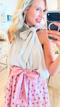 Cream/Grey High Neck Bow Bubble Top