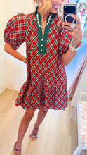 Red Plaid Puff Sleeve Mini Dress