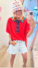 Deal of The Day Red Mineral Washed Crochet Collar Top