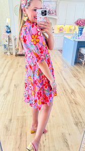 Calypso Pink Flower Print Mini Dress