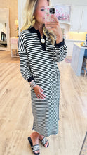 Black and Ivory Striped Knit Oversized Long Dress