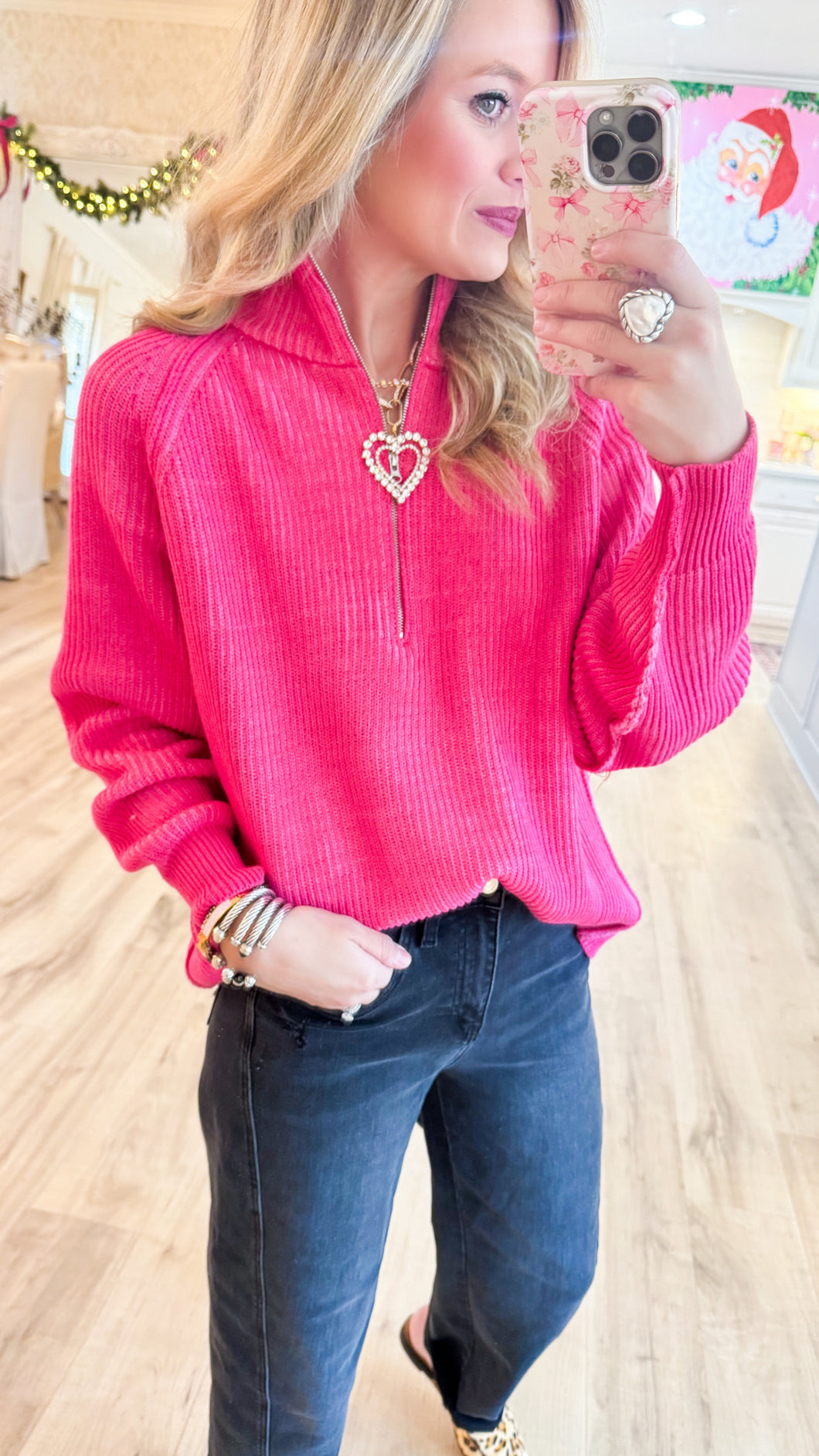 Pink Two Tone Half Zip Sweater