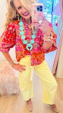 Fuchsia Multi Floral Patchwork Button Up Top