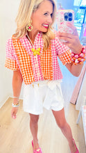 THML Pink and Orange Gingham Button Up Top