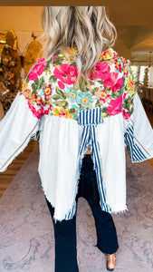 Floral and Striped Button Down Jacket