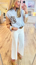 Blue Stripe Leopard Mix Print Top