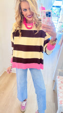 Brown and Cream Stripe Knit Sweater Top