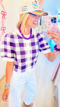 Purple Gingham Cropped Sweater Top