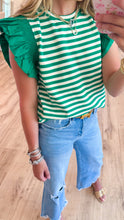 Emerald Stripe Ruffle Sleeve Top