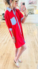 Red and Blue Contrast Stripe Dress