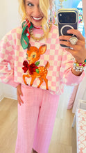 Queen of Sparkles Pink and White Checkered Reindeer Sweater