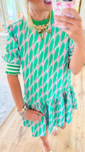 Green Geometric Print Mini Dress