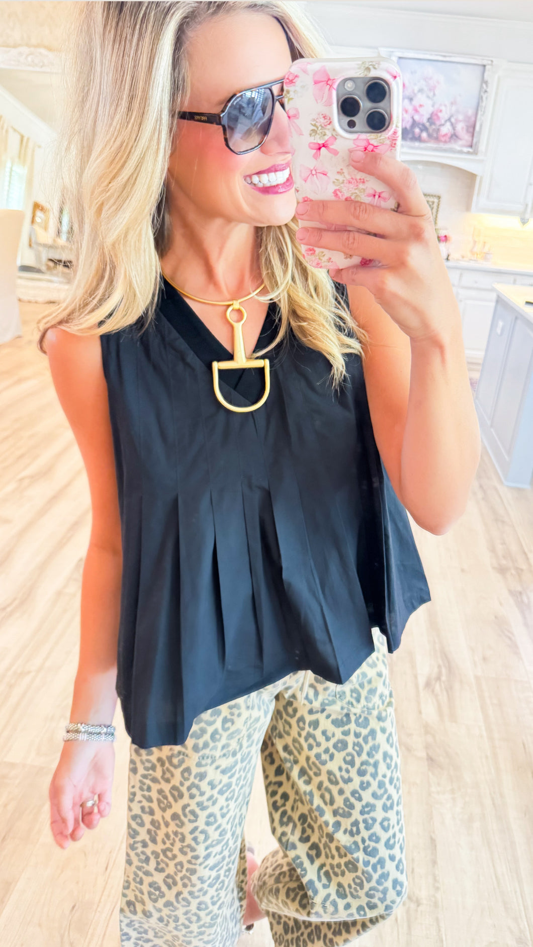 Pintuck Flared Babydoll Top