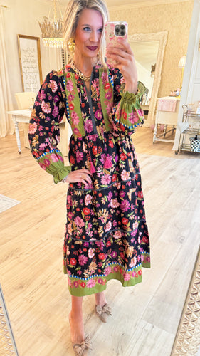 Black Multi Floral Midi Dress