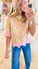 Pink Floral Wavy Trim Top
