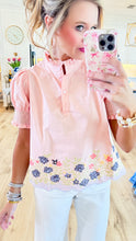 Pale Pink Floral Embroidered Puff Sleeve Top