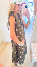 Olive and Pink Polka Dot Maxi Dress