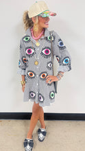 Queen of Sparkles Black and White Striped Eye Dress