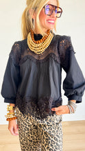 Black Lace Detail 3/4 Sleeve Top