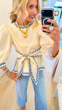 Ecru and Baby Blue Ric Rac Top