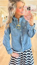 Denim Western Embroidered Button Up