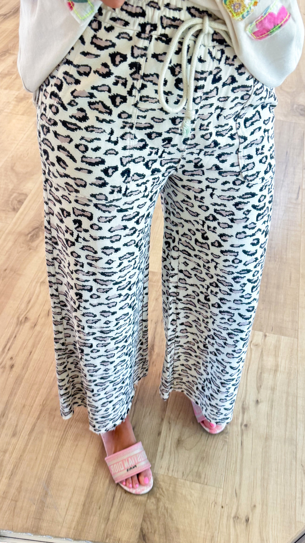 Natural Animal Print Terry Knit Pants