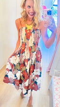 Teal Pleated Floral Midi Dress