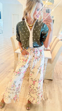 Cream Floral Wide Leg Ruffle Pants