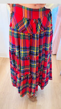 Red Mineral Wash Plaid Maxi Skirt