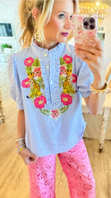 THML Blue Stripe Embroidered Detail Top
