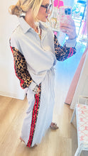 Charcoal Stripe Leopard Contrast Pant Set