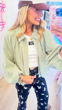 Olive Gingham Zip Up Bubble Hem Jacket