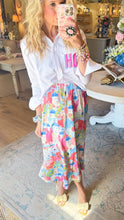 Pink and Blue Satin Vintage Building Midi Skirt
