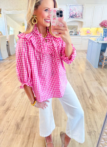 Pink Gingham Poplin Top