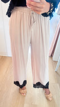 Beige Linen Blend Lace Trim Pants