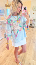 Sky Blue Patch Star Oversized Top