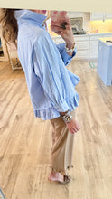 Restock Peri Blue Ruffle Hem Button Down Top