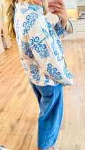 Blue Flower Printed Quilted Jacket